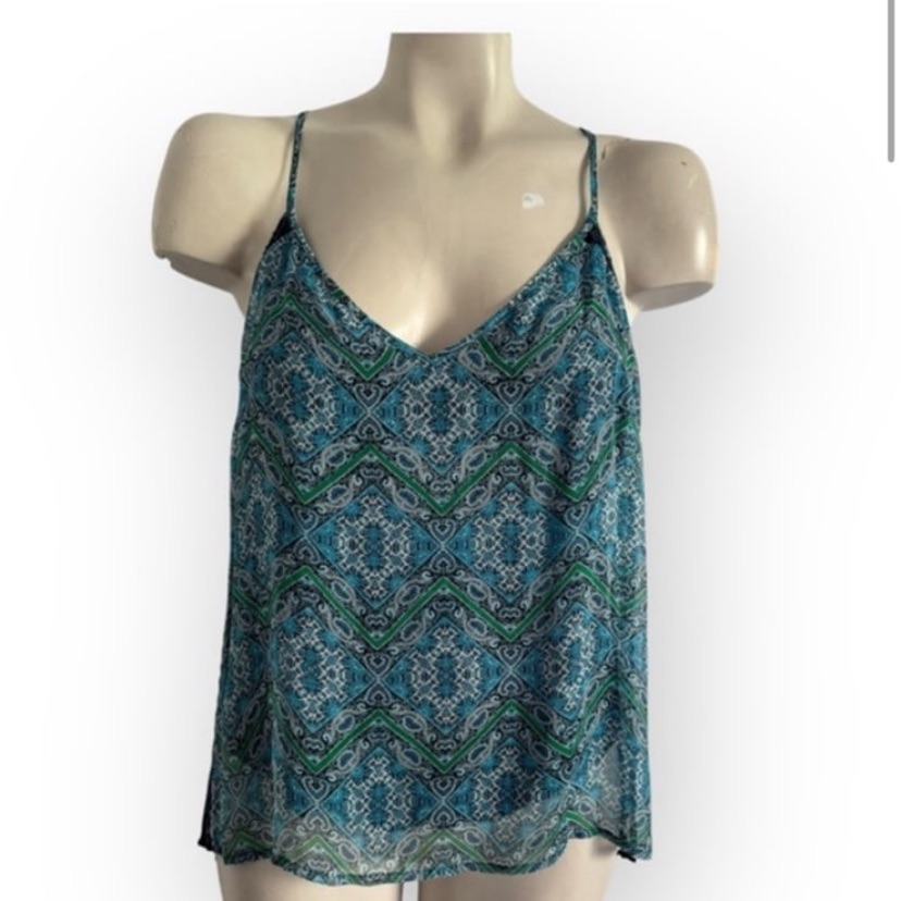 Ella Moss Green Blue Silk Tank Vacation Cami Size Xs